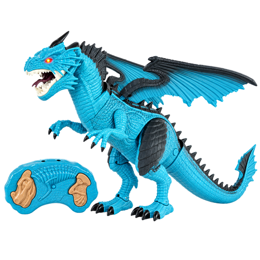 RC Lauf-Dinosaurier in Blau mit Feuerspray-Effekt