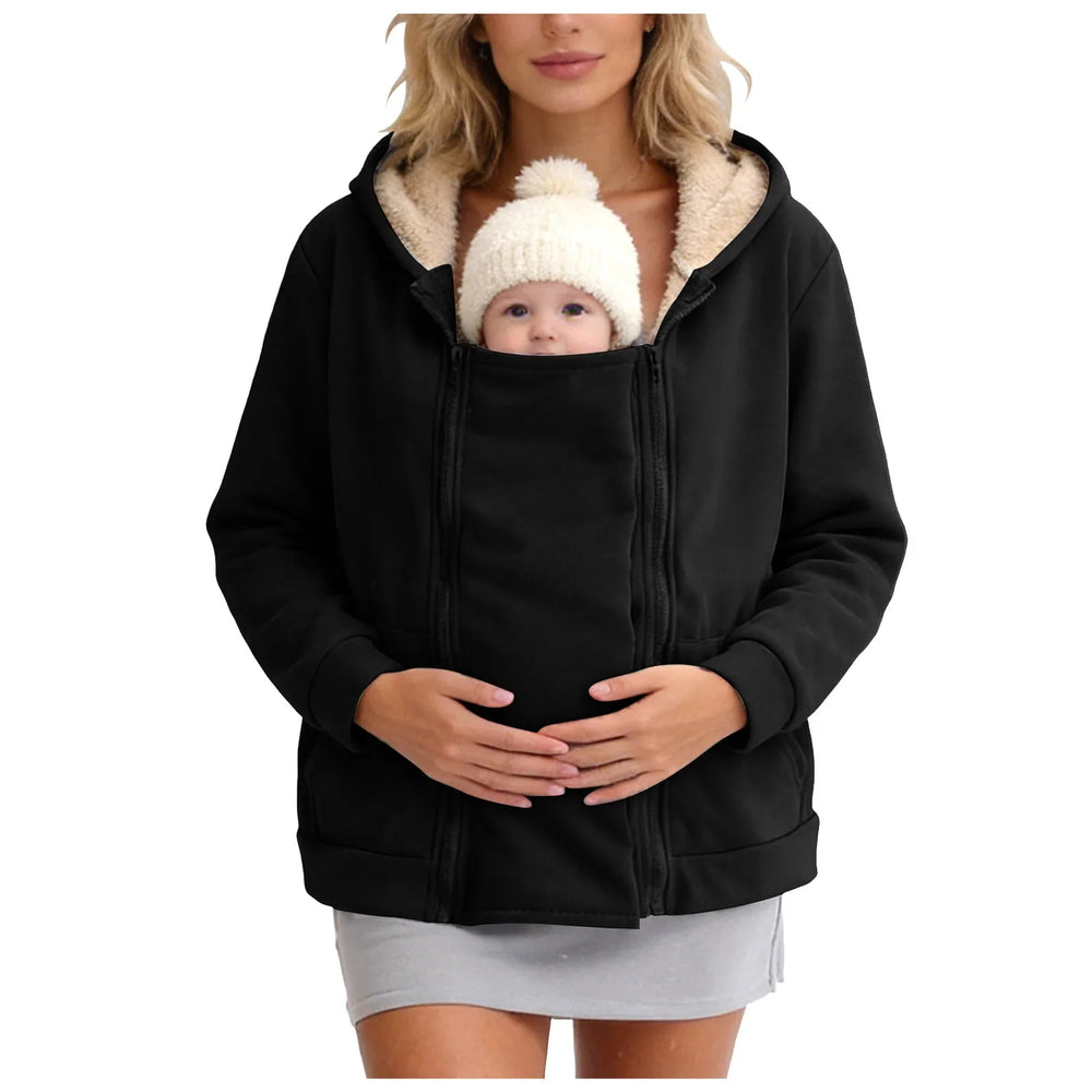 2-in-1 Zip-Fleece-Babytragejacke – Weicher Sweatshirt-Mantel mit Känguru-Tasche