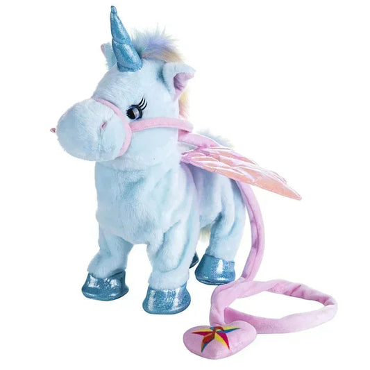 Blaues Plüsch-Lauf-Einhorn mit Flügeln und Leinen-Fernbedienung