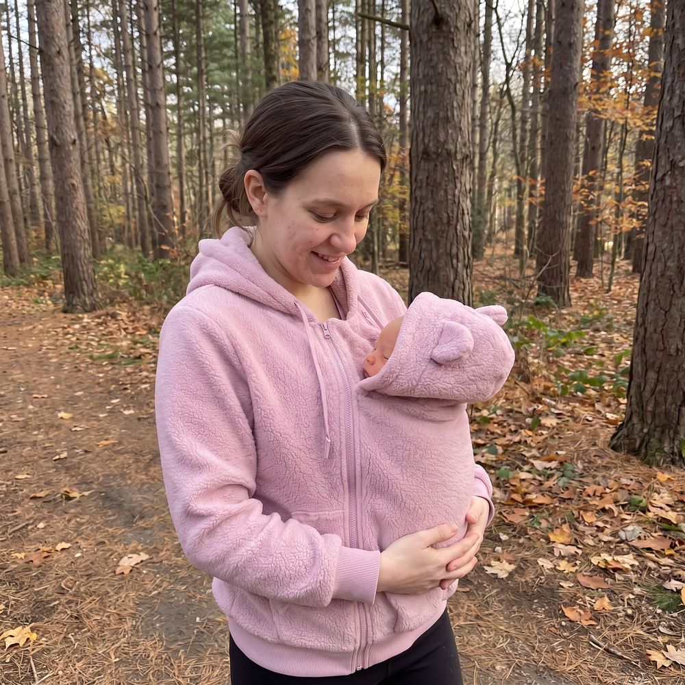 Fleece-Babytrage-Hoodie mit einzippbarer Känguru-Tasche