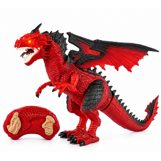 RC Lauf-Dinosaurier in Rot mit Feuerspray-Effekt
