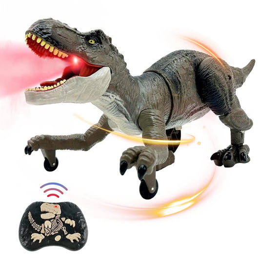 RC-Dinosaurier-Spielzeug, grauer T-Rex mit Wasserspritzeffekt und Fernbedienung