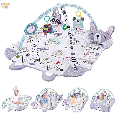 4-in-1 Baby-Activity-Spieldecke | Faltbar mit Hasenkissen, Spiegel & Hängespielzeug