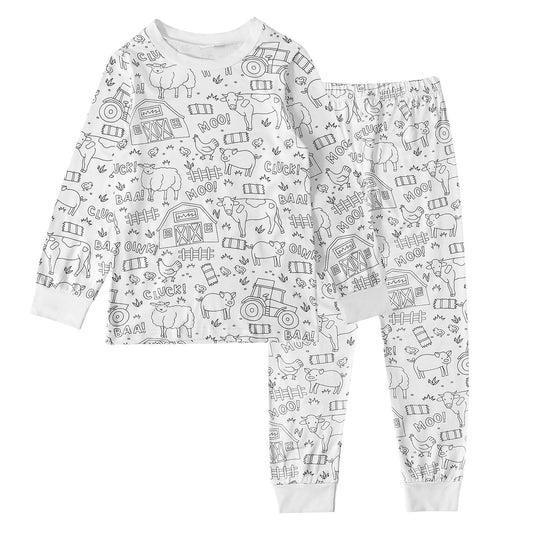DIY-Ausmal-Pyjama-Set für Kinder mit unbemaltem Bauernhoftiere-Muster zum Selbstgestalten