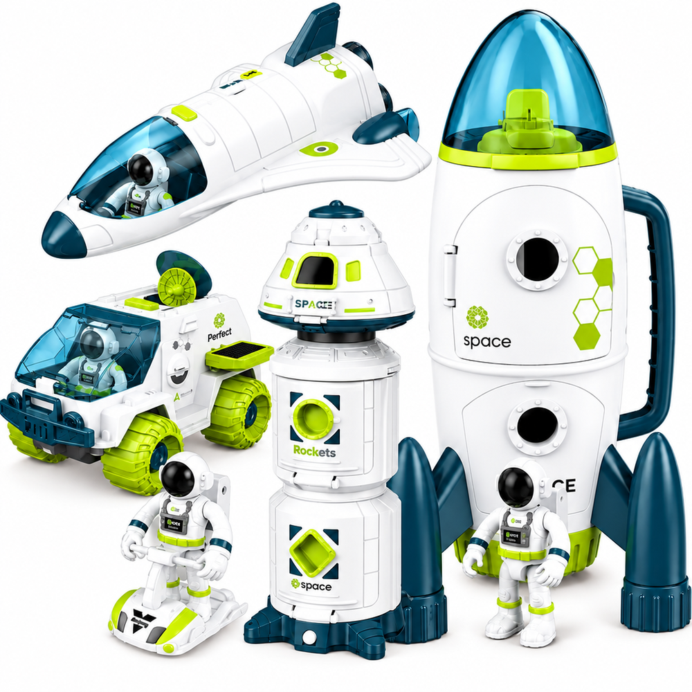 Weltraummissions-Spielset – Rakete, Space Shuttle, Raumstation & Astronauten-Figuren